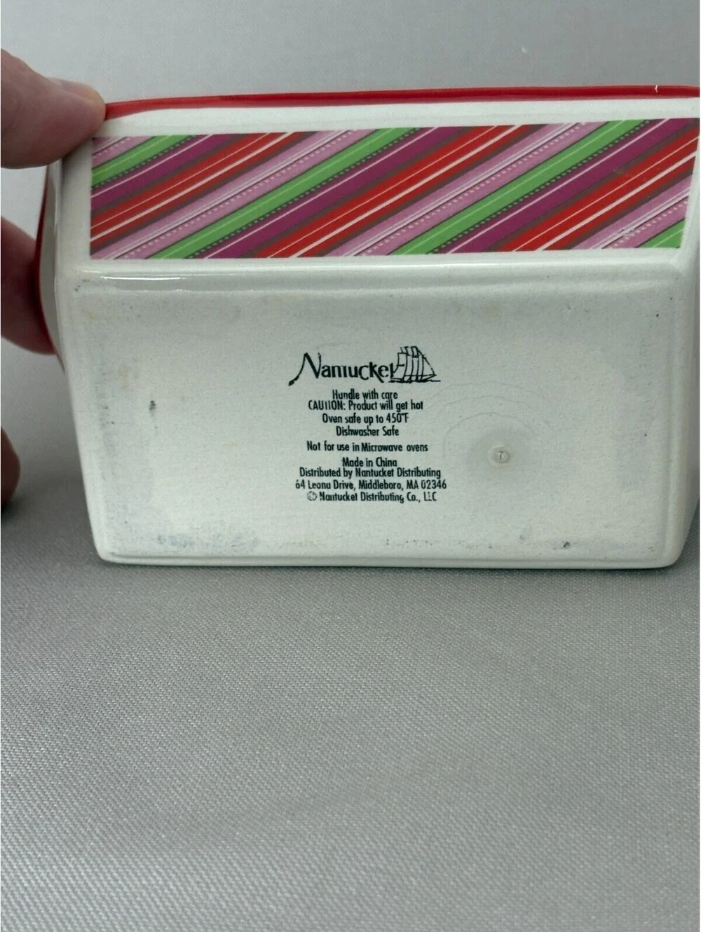 Nantucket Ceramic Mini Loaf Pan Red Green Striped 6 Inch Holiday Baking Dish